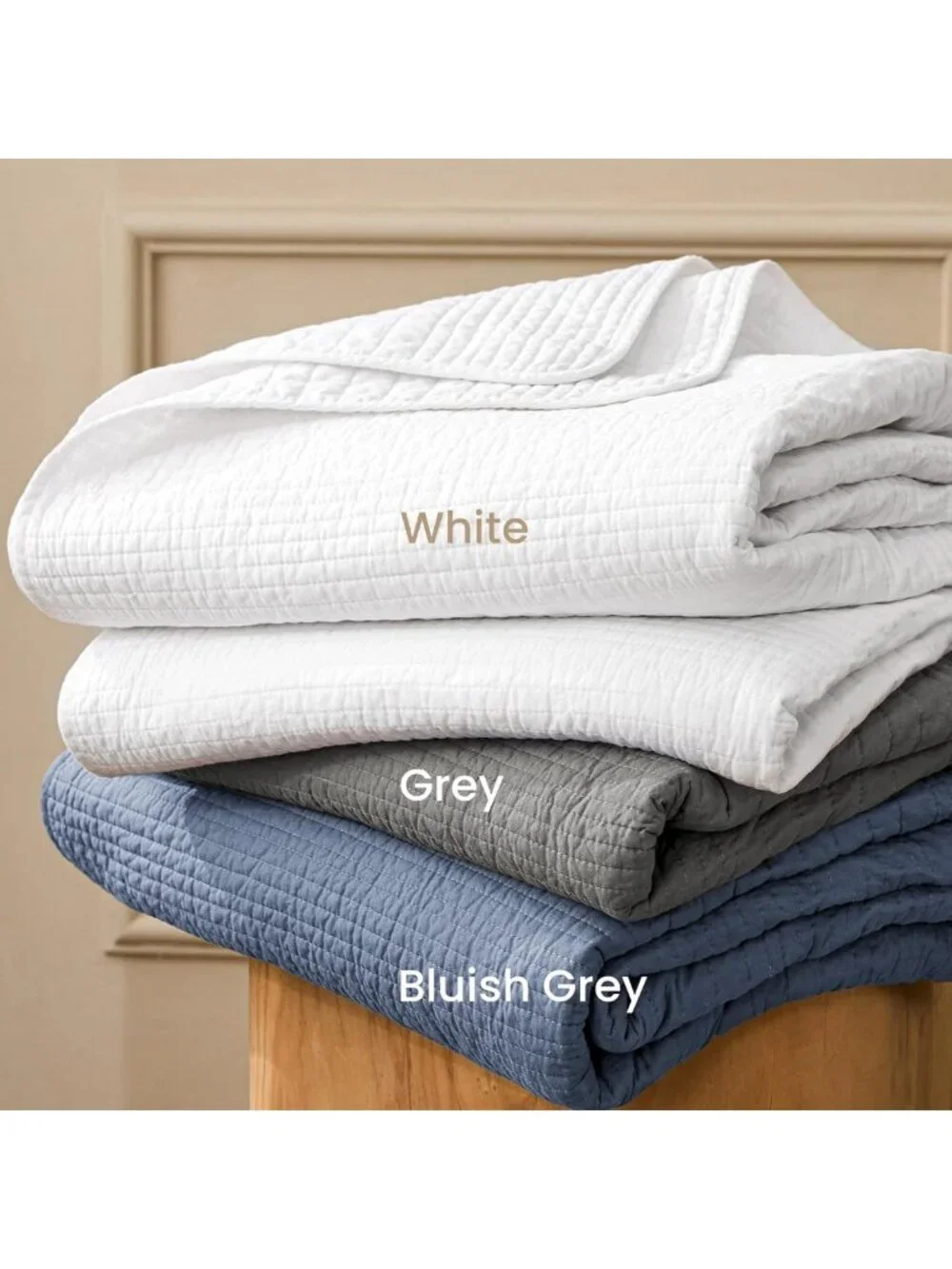 Queen Size 100% Cotton Quilt Set - Lightweight Striped Coverlet & 2 Pillow Shams